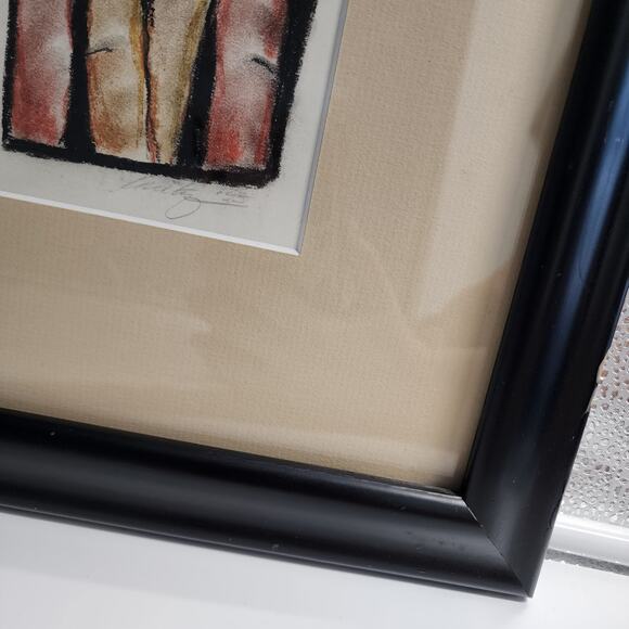 Abstract Tree Trunk Woods Drawing Etched Art MCM Signed Dated Matted Framed - Picture 9 of 11